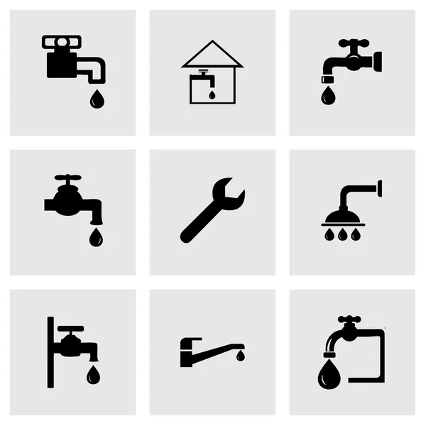 Set di icone idrauliche nere vettoriali — Vettoriale Stock