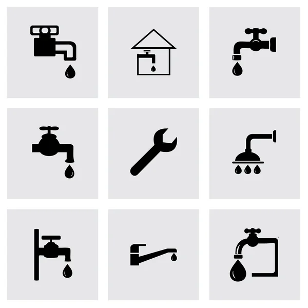 Vector black plumbing icons set — Stock Vector