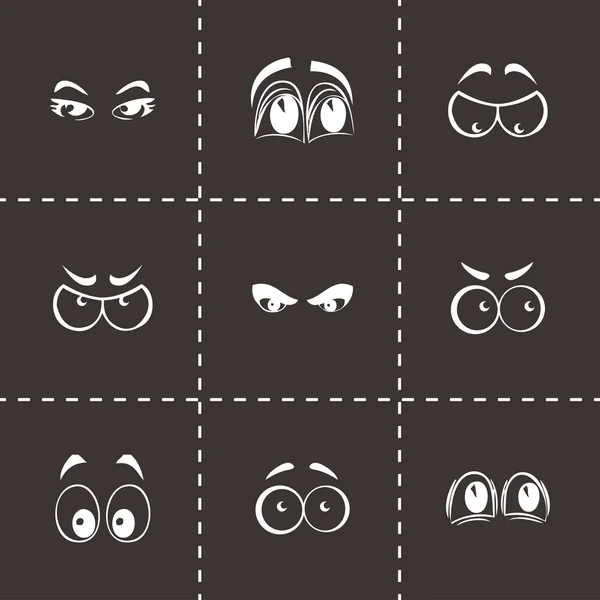 Vector black cartoon eyes icons set — Stock Vector