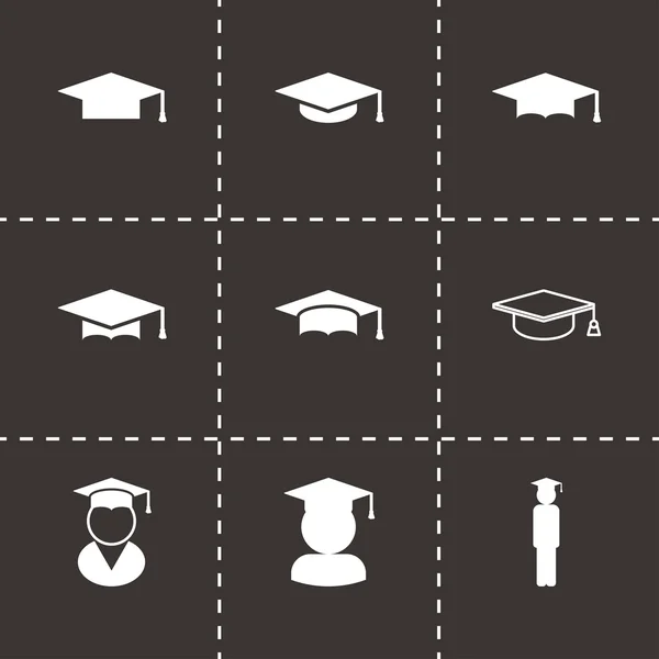 Vektor schwarze akademische Mütze Icon Set — Stockvektor