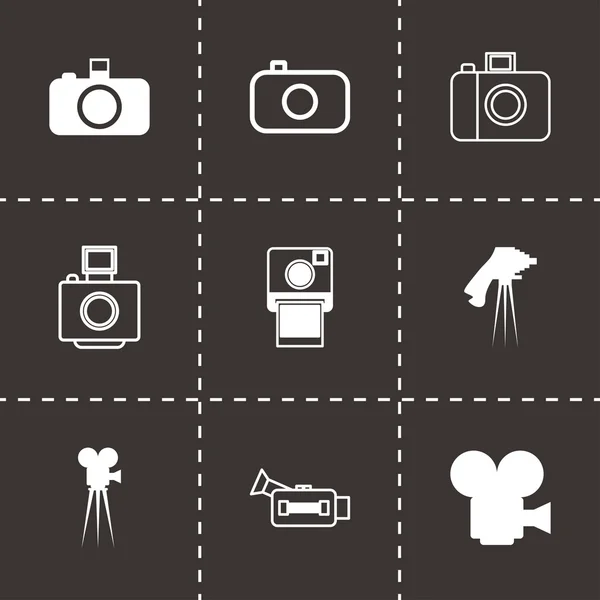 Wektor czarny aparat fotograficzny zestaw ikon — Wektor stockowy