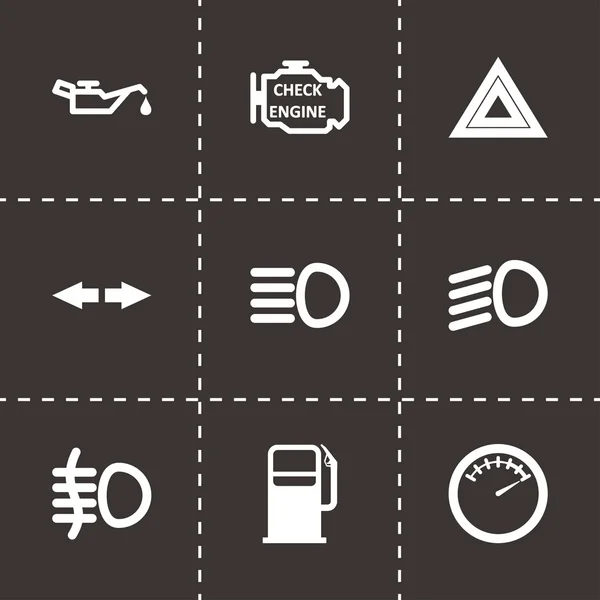 Conjunto de iconos de tablero de instrumentos de coche negro vector — Vector de stock