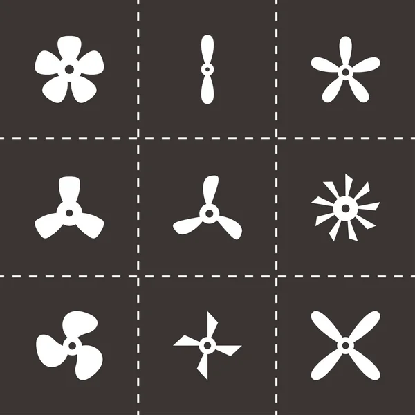 Vector black fans and propellers icon set — Stock Vector