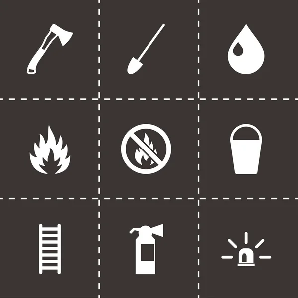 Vector zwarte brandweerman pictogrammenset — Stockvector