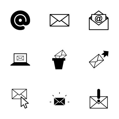 siyah vektör email simgeler kümesi