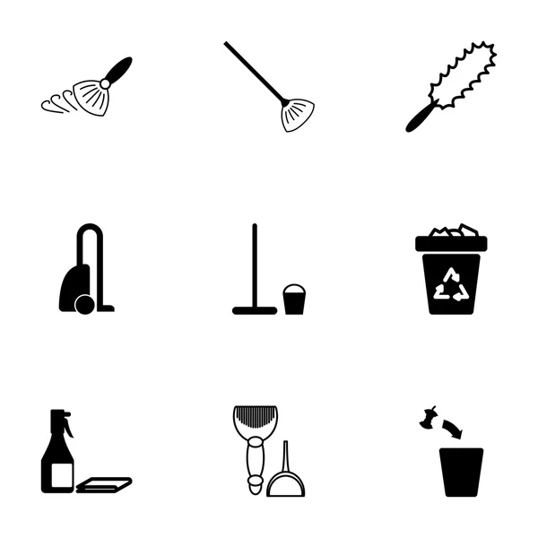 Vector black cleaning icons set — Stock Vector