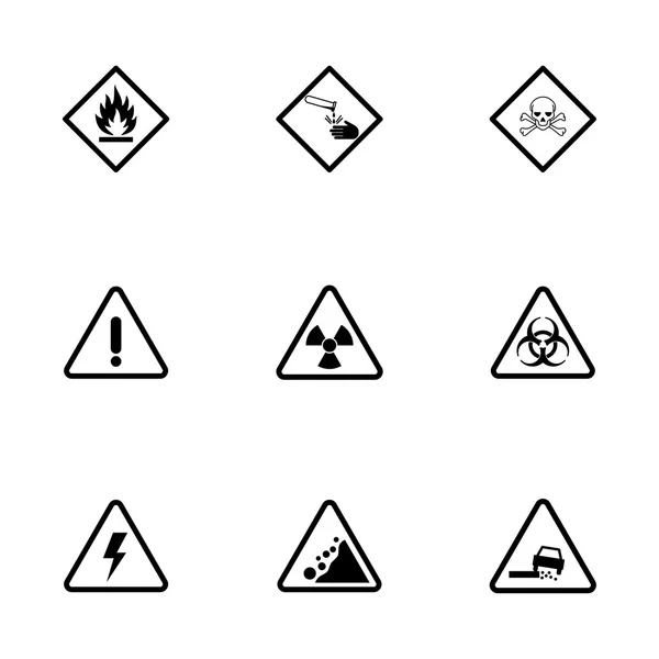 Vetor ícones de perigo preto conjunto —  Vetores de Stock