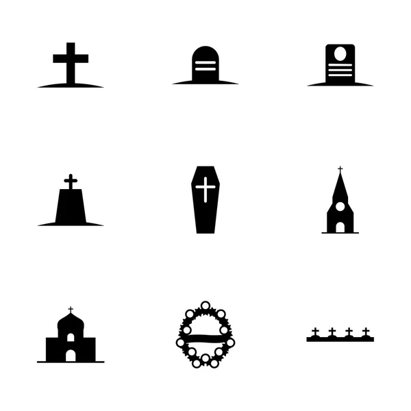 Vector negro conjunto de iconos funerarios — Vector de stock