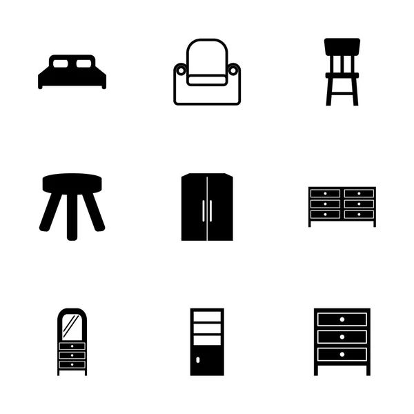 Conjunto de iconos de muebles negros vectoriales — Vector de stock