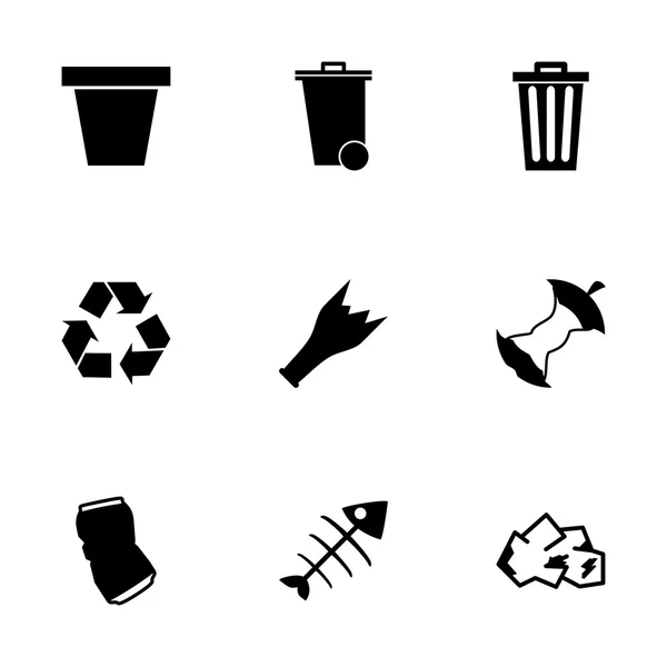 Conjunto de iconos de basura negra vectorial — Archivo Imágenes Vectoriales