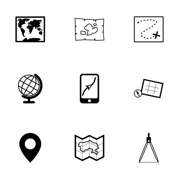 Vector negro mapa iconos conjunto — Archivo Imágenes Vectoriales