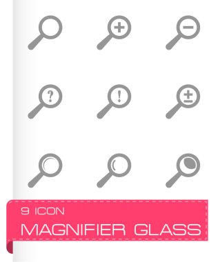 siyah vektör büyüteç cam Icons set