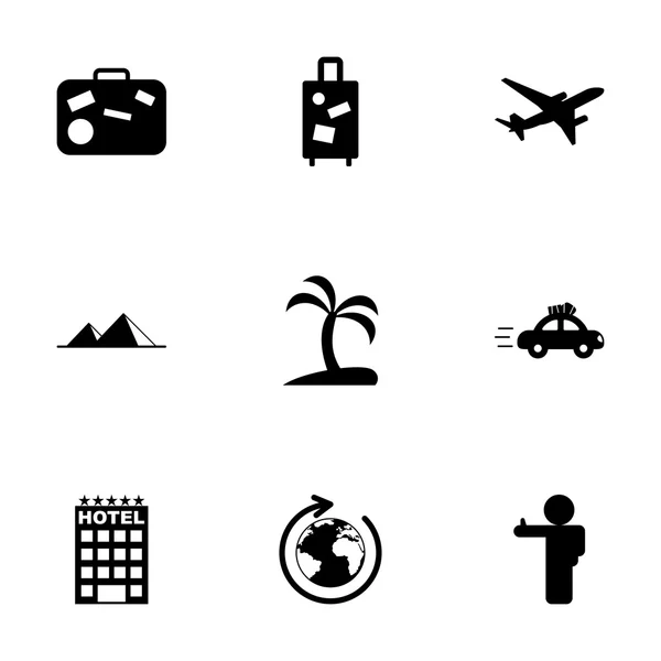 Conjunto de ícones de viagem preto vetorial — Vetor de Stock