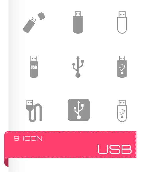 Vector negro usb icono conjunto — Archivo Imágenes Vectoriales