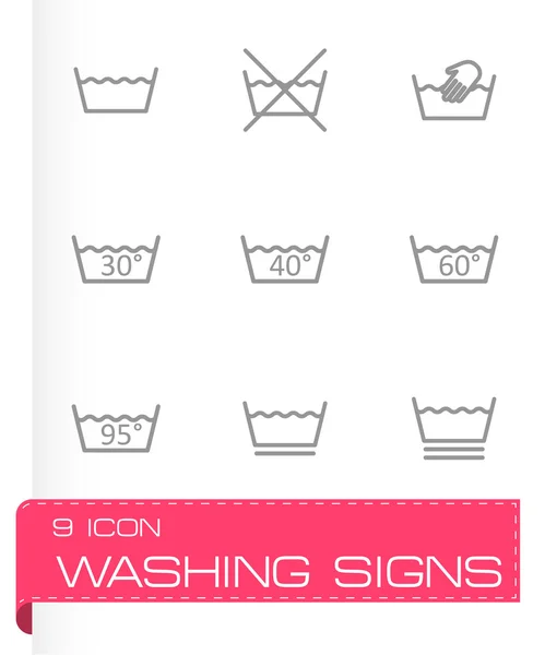 Conjunto de ícones de sinais de lavagem preto vetorial —  Vetores de Stock