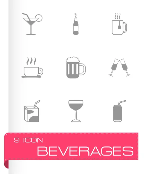 Vector black beverages icons set — Stock Vector