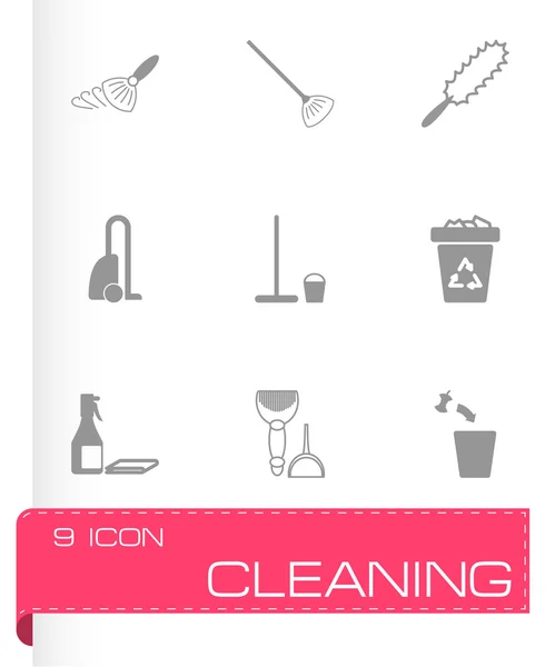 Vector black cleaning icons set — Stock Vector