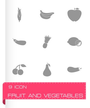 vektör siyah meyve ve sebze Icons set