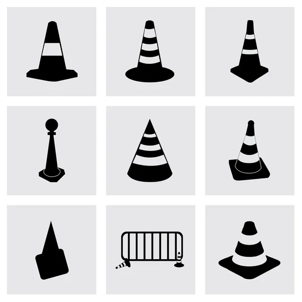 Vector black traffic cone icons set — Stock Vector