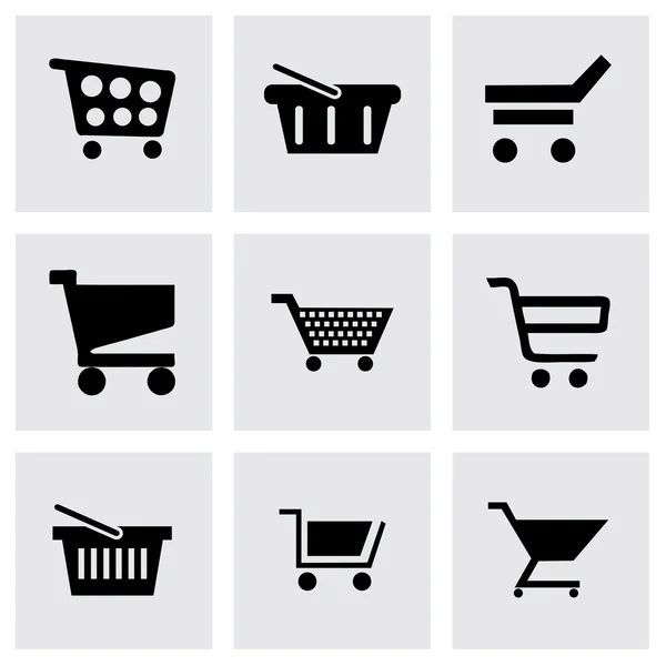 Conjunto de iconos de carrito de compras negro vector — Vector de stock