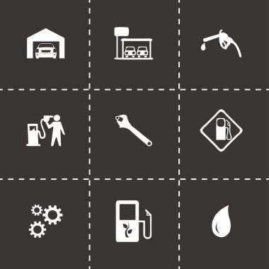 siyah vektör benzin istasyonu Icons set