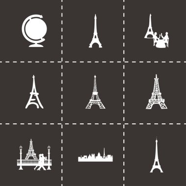 siyah paris Icons set vektör