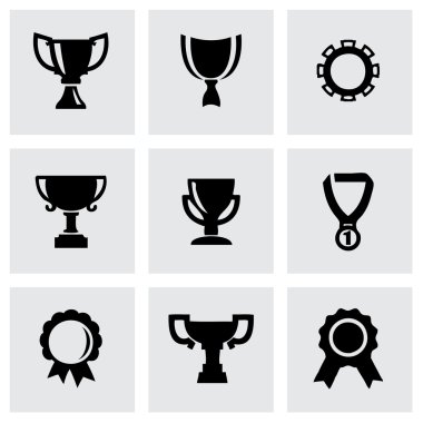 vektör siyah kupa ve Ödülleri Icons set