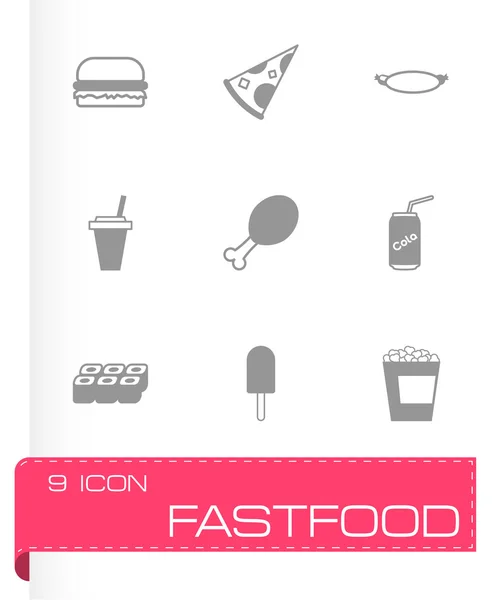 Vector zwarte Fast-Food pictogrammenset — Stockvector