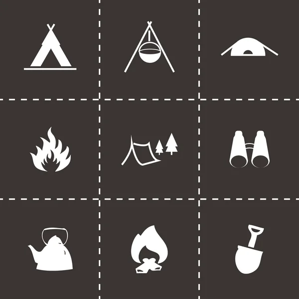 Vector black camping icons set — Stock Vector