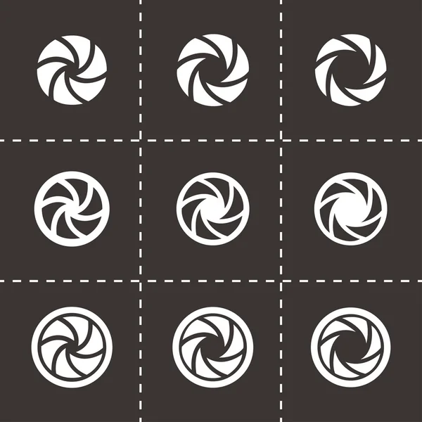 Vector black camera shutter icons set — Stock Vector