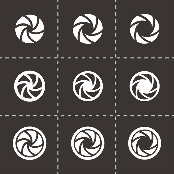 Vector black camera shutter icons set