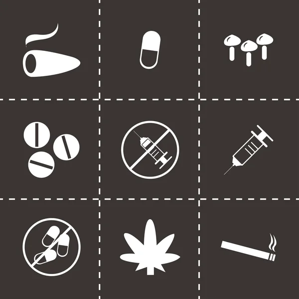 Set de iconos de drogas negras vectoriales — Archivo Imágenes Vectoriales
