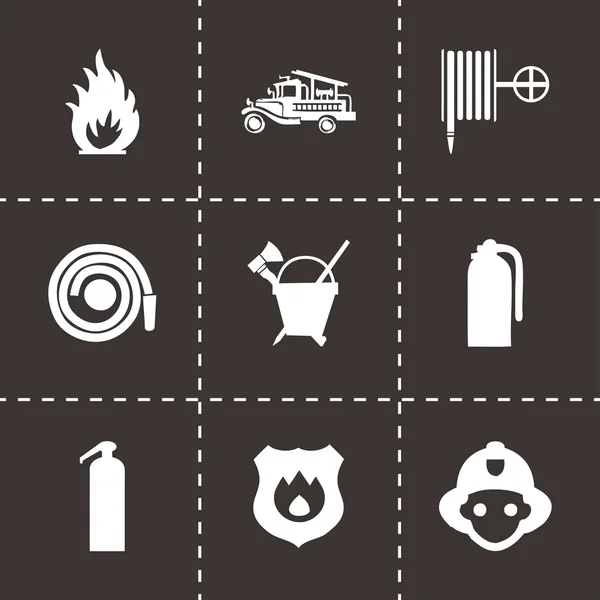 Conjunto de iconos de bombero negro vectorial — Archivo Imágenes Vectoriales
