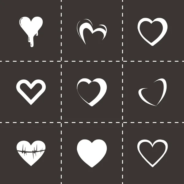 Vector black hearts icons set — Stock Vector