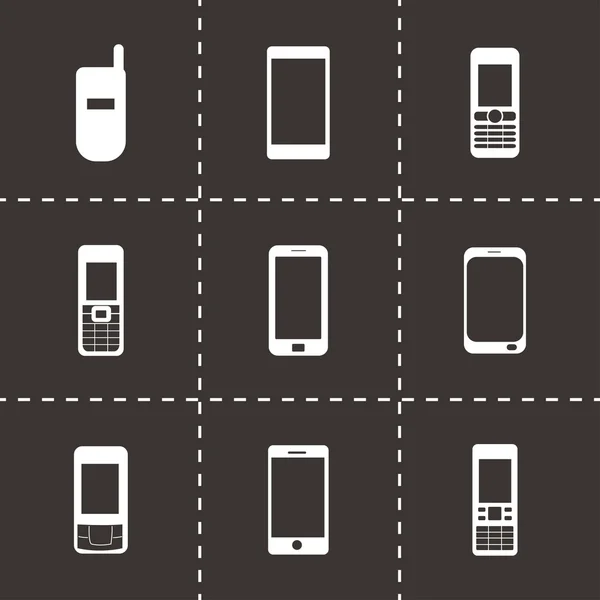 Vector negro iconos móviles conjunto — Vector de stock