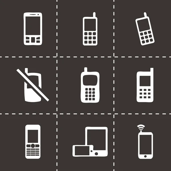 Vektor svart mobiltelefon ikoner set — Stock vektor