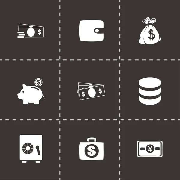 Vetor conjunto de ícones de dinheiro preto — Vetor de Stock