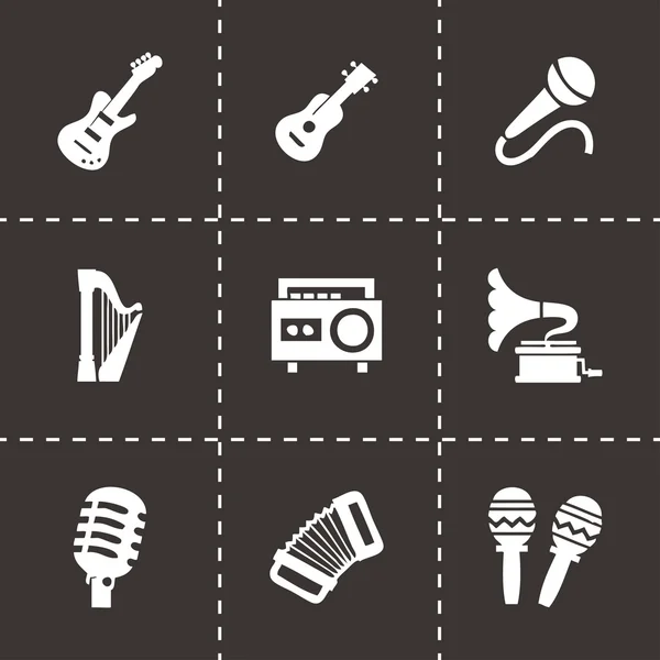 Vector zwarte muziek instrumenten icons set — Stockvector