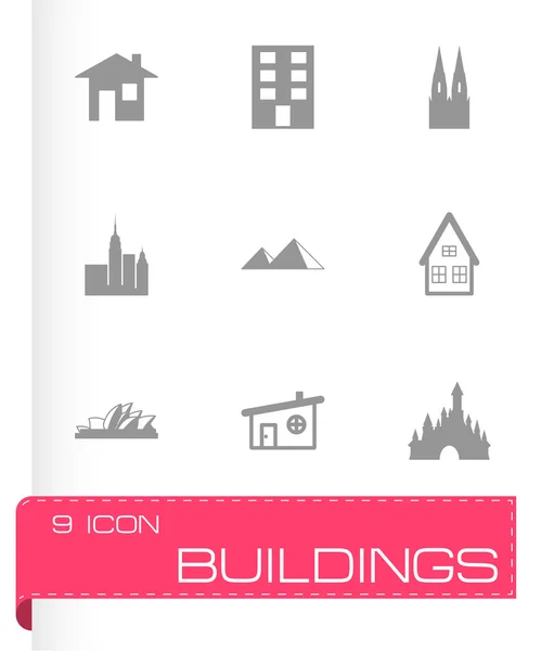 Vector black buildings icons set — Stock Vector