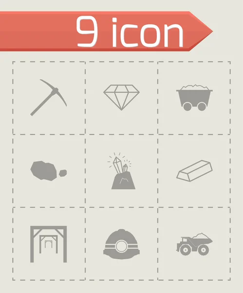 Vector zwarte mijnbouw icons set — Stockvector