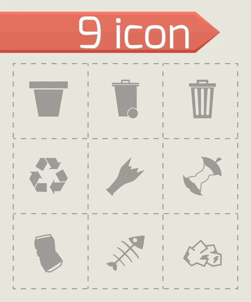 Conjunto de iconos de basura negra vectorial — Vector de stock