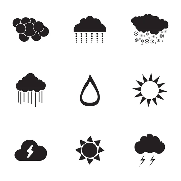 Vetor preto conjunto de ícones meteorológicos — Vetor de Stock