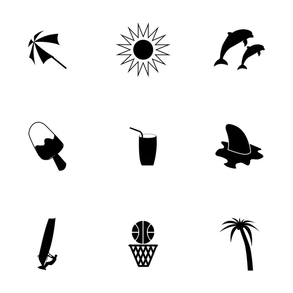Vector black summer icons set — Stock Vector