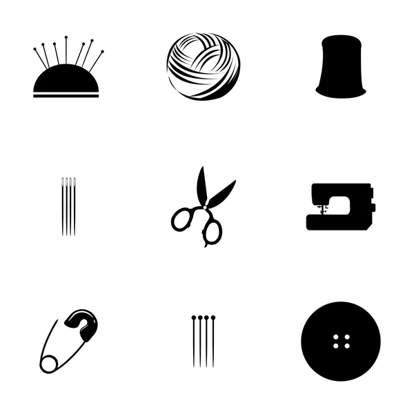 Vector zwarte naaien icons set — Stockvector