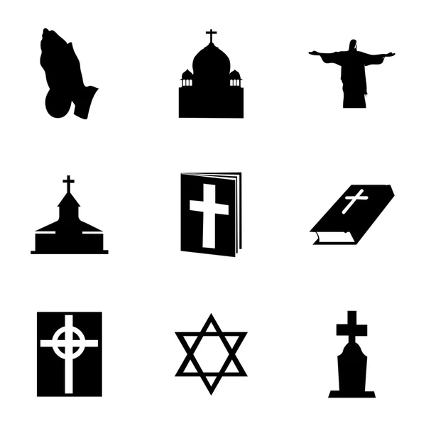 Vector black religion icons set — Stock Vector