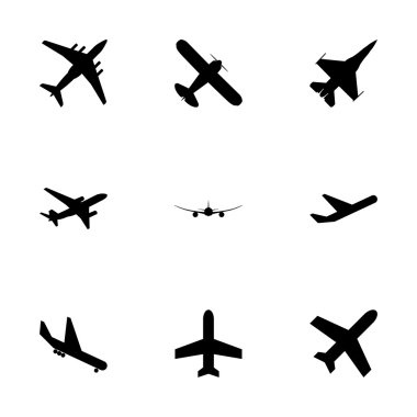 Vektör siyah uçak Icon set