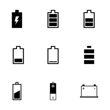 Vektör siyah pil Icon set