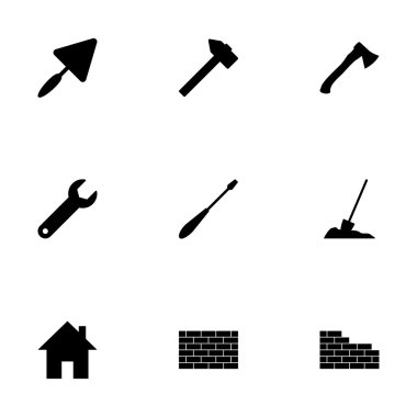 siyah vektör inşaat Icon set