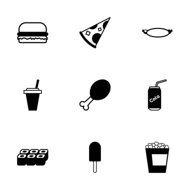 Vektör siyah fastfood Icon set