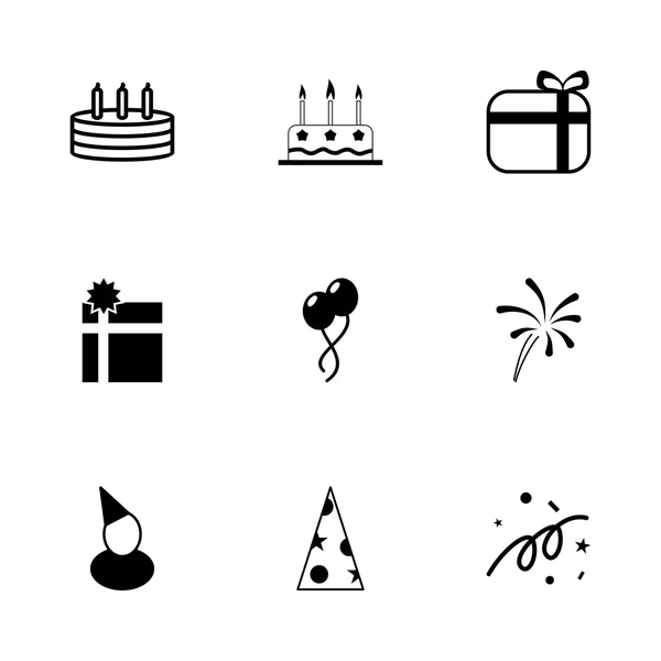 Ensemble d'icônes d'anniversaire noir vectoriel — Image vectorielle